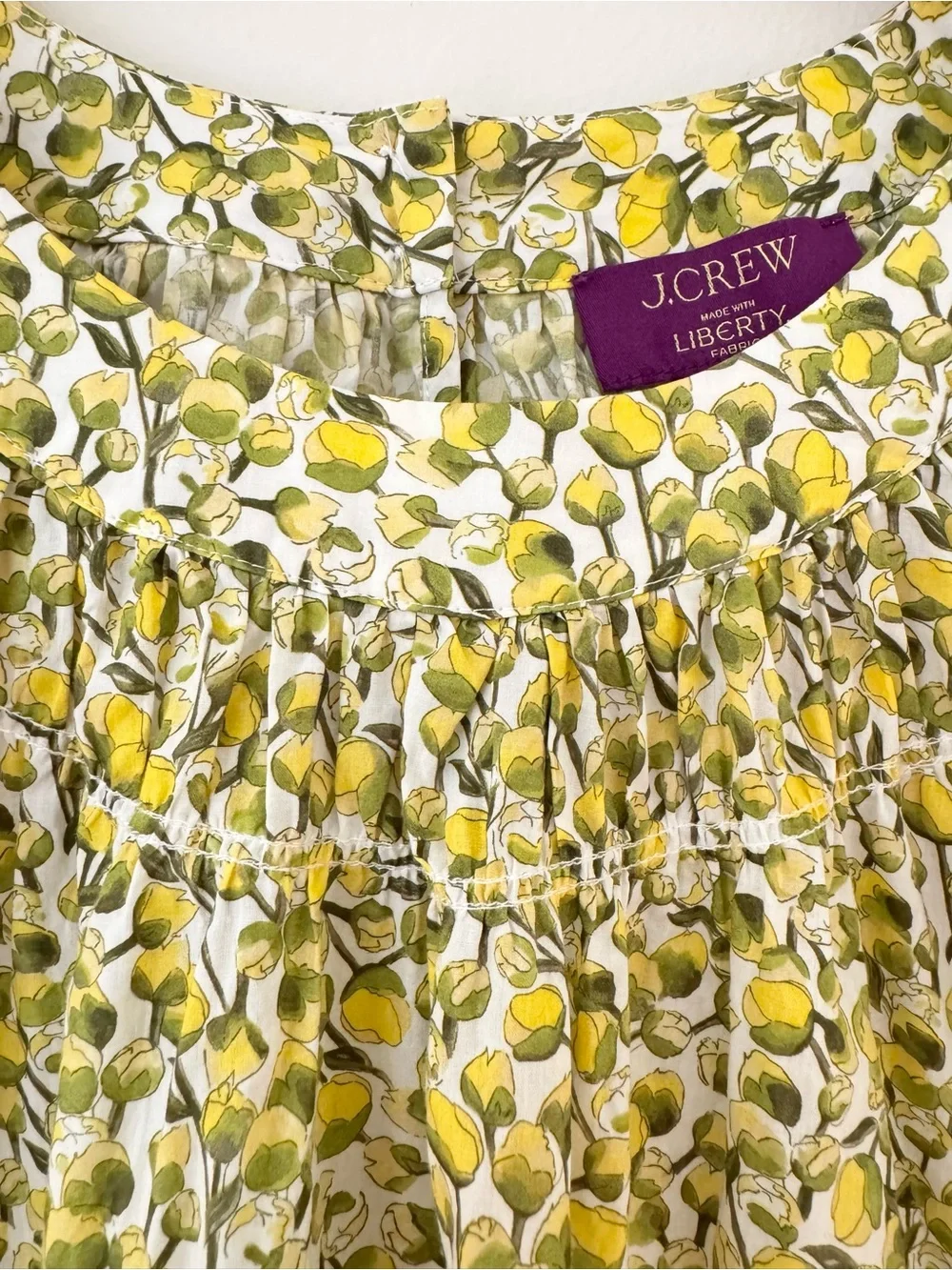 J. Crew High-neck Puff-sleeve Smock Top in Liberty Eliza's Yellow Fabric, Size L